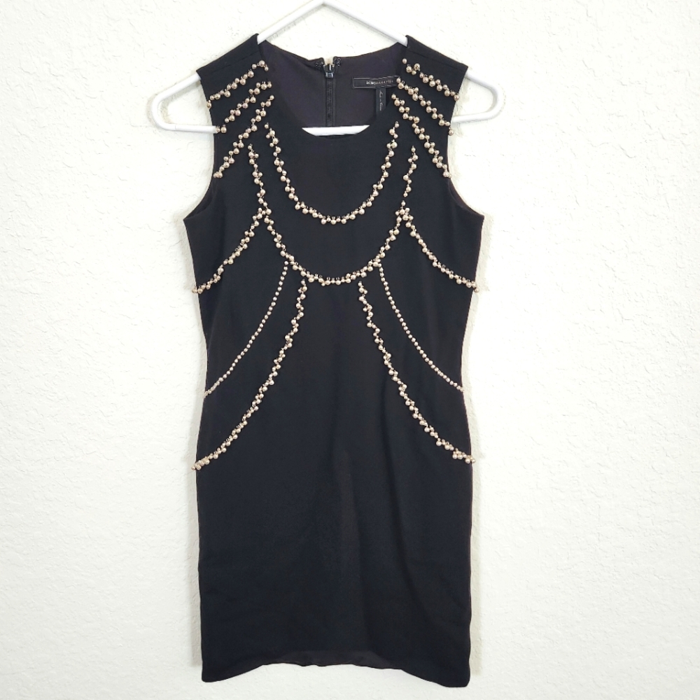 BCBGMaxazria | New Sleeveless Beaded Dress Black Silver XS